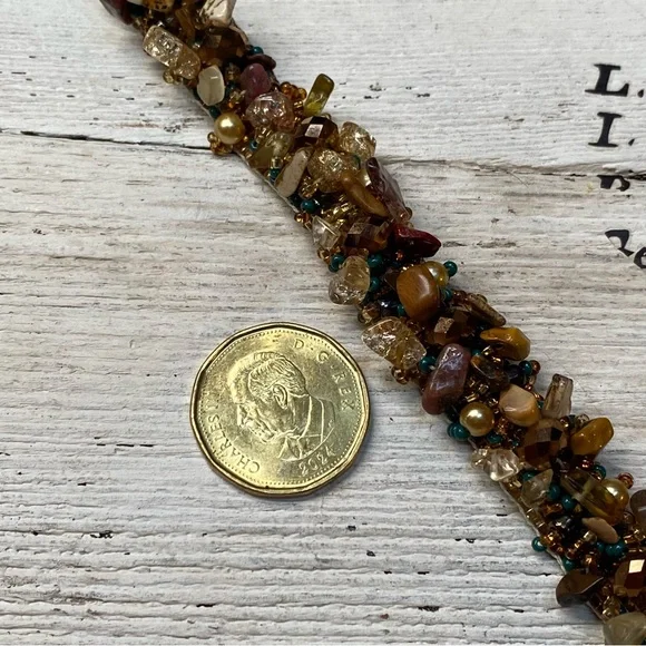 Handmade Beaded Gemstone Bracelet With Gold Accents Boho Fashion Rustic Chic - Picture 6 of 9
